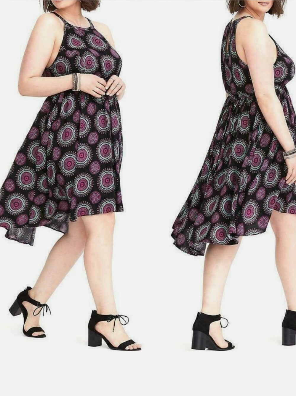 Torrid Black Purple Medallion Hi Lo Challis Tank Trapese Dress 2X